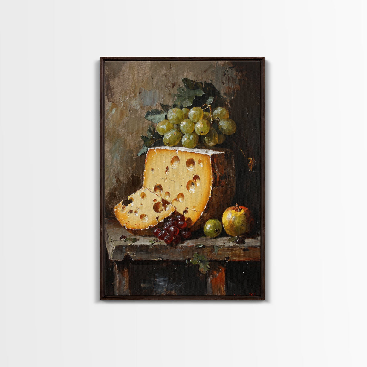 Vintage Still Life of Cheese Canvas Print, Retro Kitchen Wall Art, Cheese Painting, Dining Room Wall Art