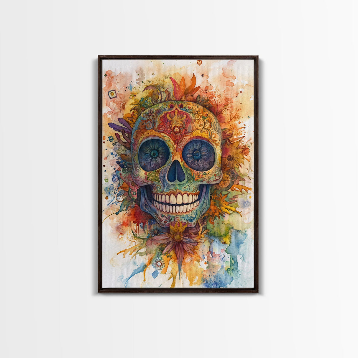 Sugar Skull Painting Print, Framed Canvas, Chicano Decor, Mexicano Wall Art, Day of The Dead / Dia de los Muertos, Mexicano Home Decor