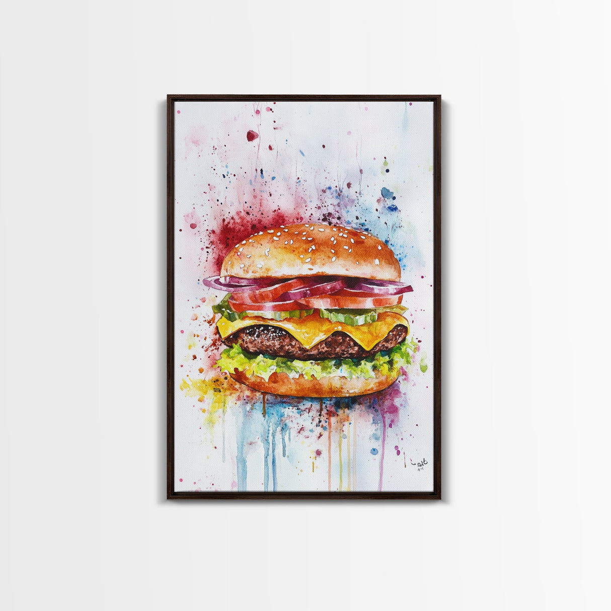 Hamburger Oil Painting Canvas Print Kitchen Wall Art Food Decor, Dining Room Burger Wall Decor, Restaurant Decor, Food Review Kitchen Art