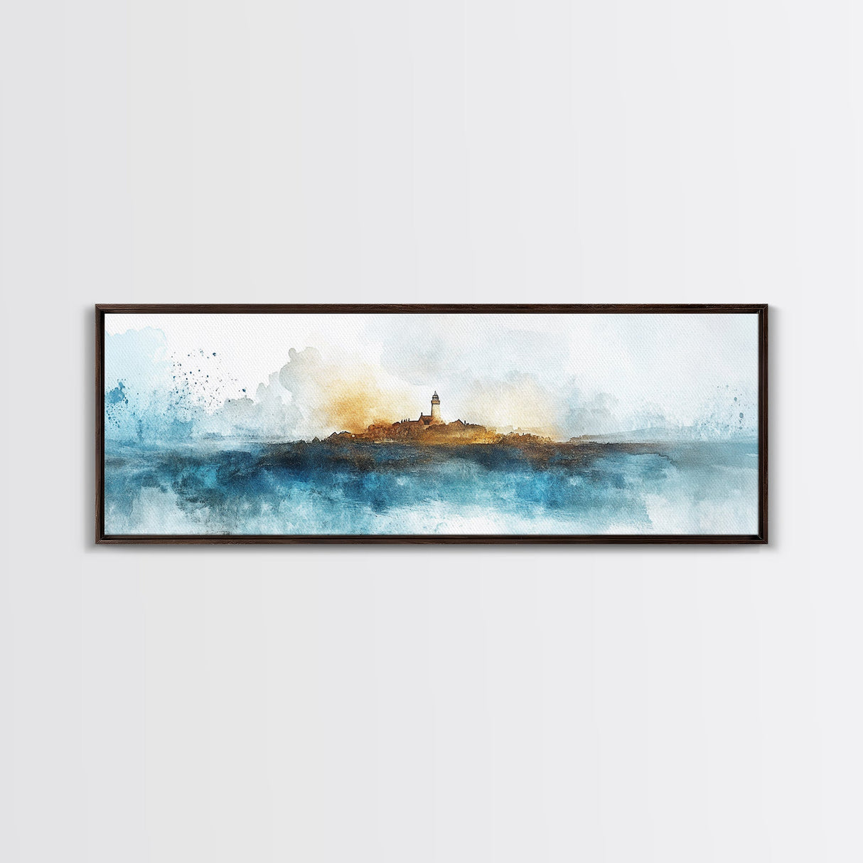 Horizontal Painting Print of Nantucket, Framed Canvas, Nautical Wall Art, Seascape landscape painting, Panoramic Nantucket Wall Art