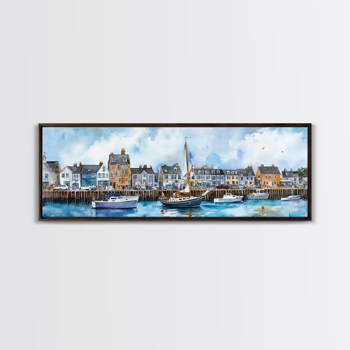 Nantucket Massachusetts Wall Art Framed Canvas Print, Nantucket Painting, Nantucket Nautical Decor, Nautical Landscape Painting