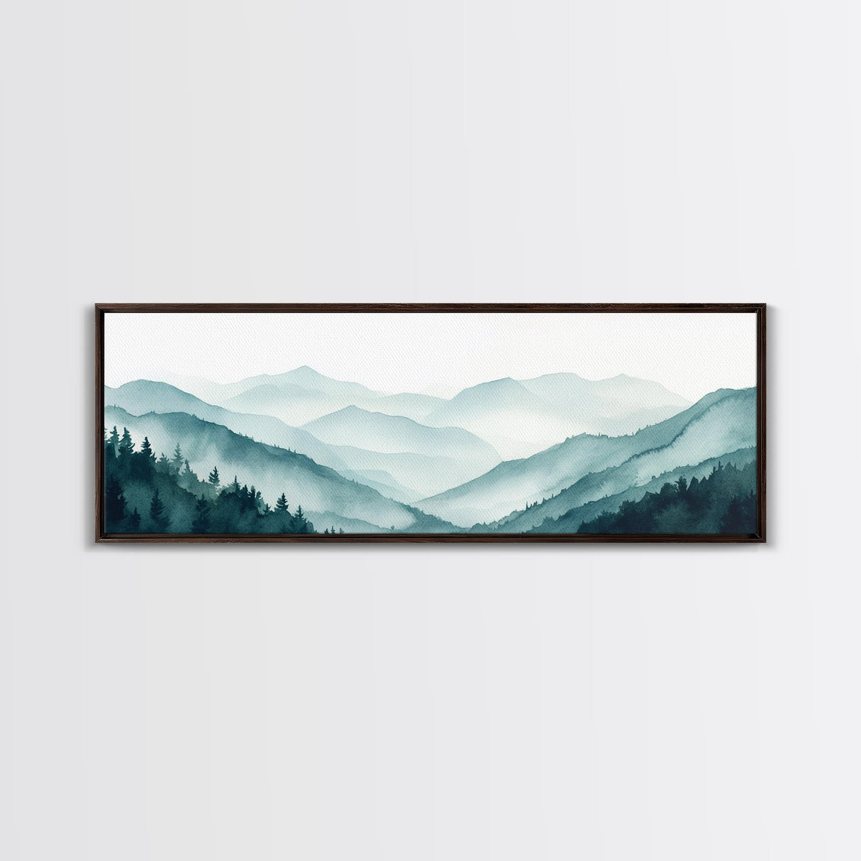 Indigo and Emerald Green Blue Ridge Mountains, Framed Canvas Print, Panoramic Home Decor, Horizontal Art, Mountain Landscape Painting