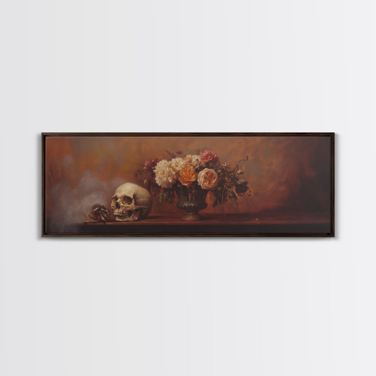 Gothic Flowers Still Life, Skull Painting Canvas Print, Goth Decor, Witchy Wall Art, Witchy Decor, Witchy Gift Idea, Dark Academia Art