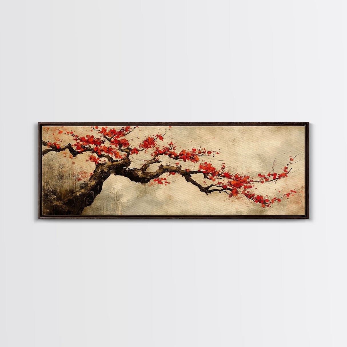 Panoramic Japanese Maple Tree Wall Art Canvas Print, Maple Tree Art, Fall Decor, Fall Wall Art, Wabi Sabi Japanese Style Maple Tree Painting