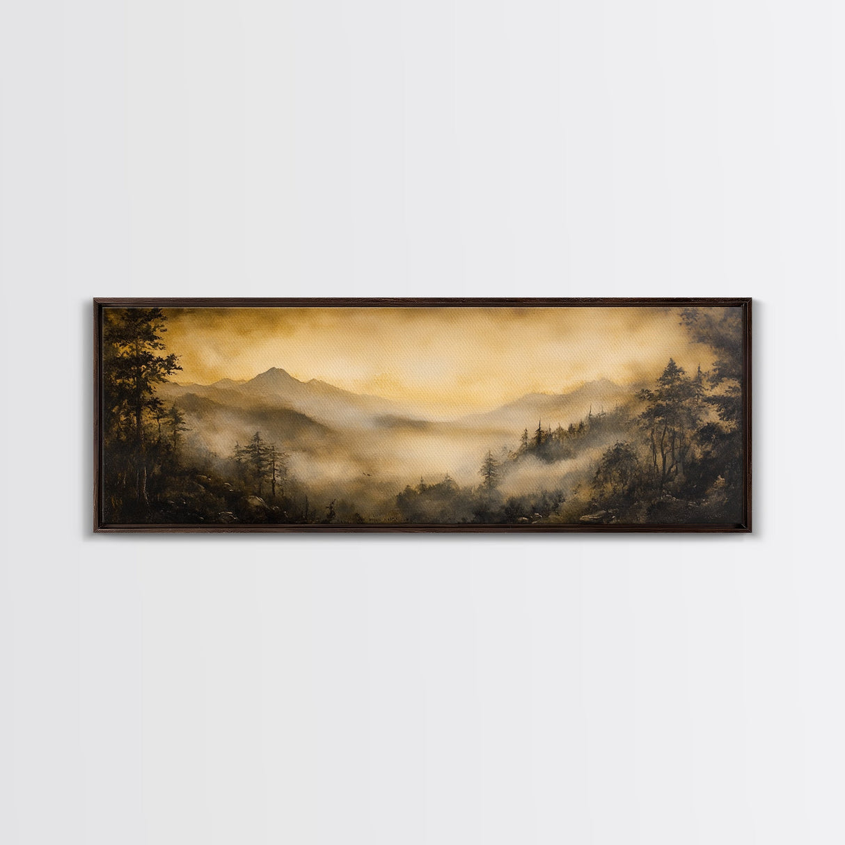 Fog Over The Blue Ridge Mountains Watercolor North Carolina Landscape Wall Art, Appalachian Highlands Canvas Print Nature Fine Artwork