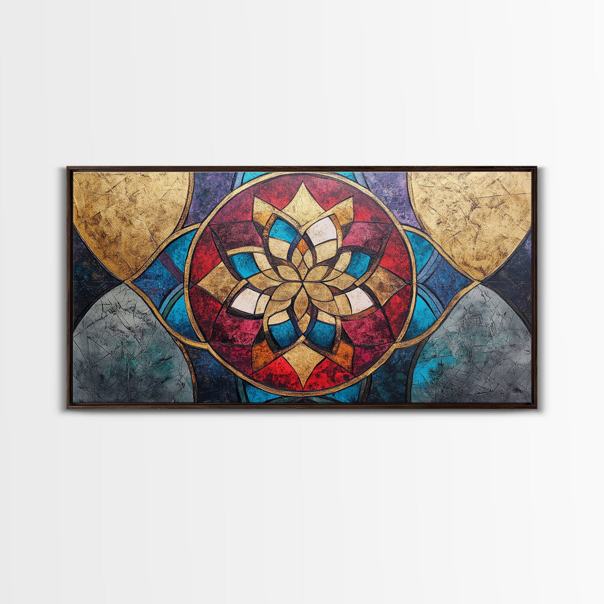 Abstract Textile Pattern Framed Canvas Print, Retro Wall Art, Scenic Decor, Statement Piece, Accent Piece Wall Art, Above Mantle Art