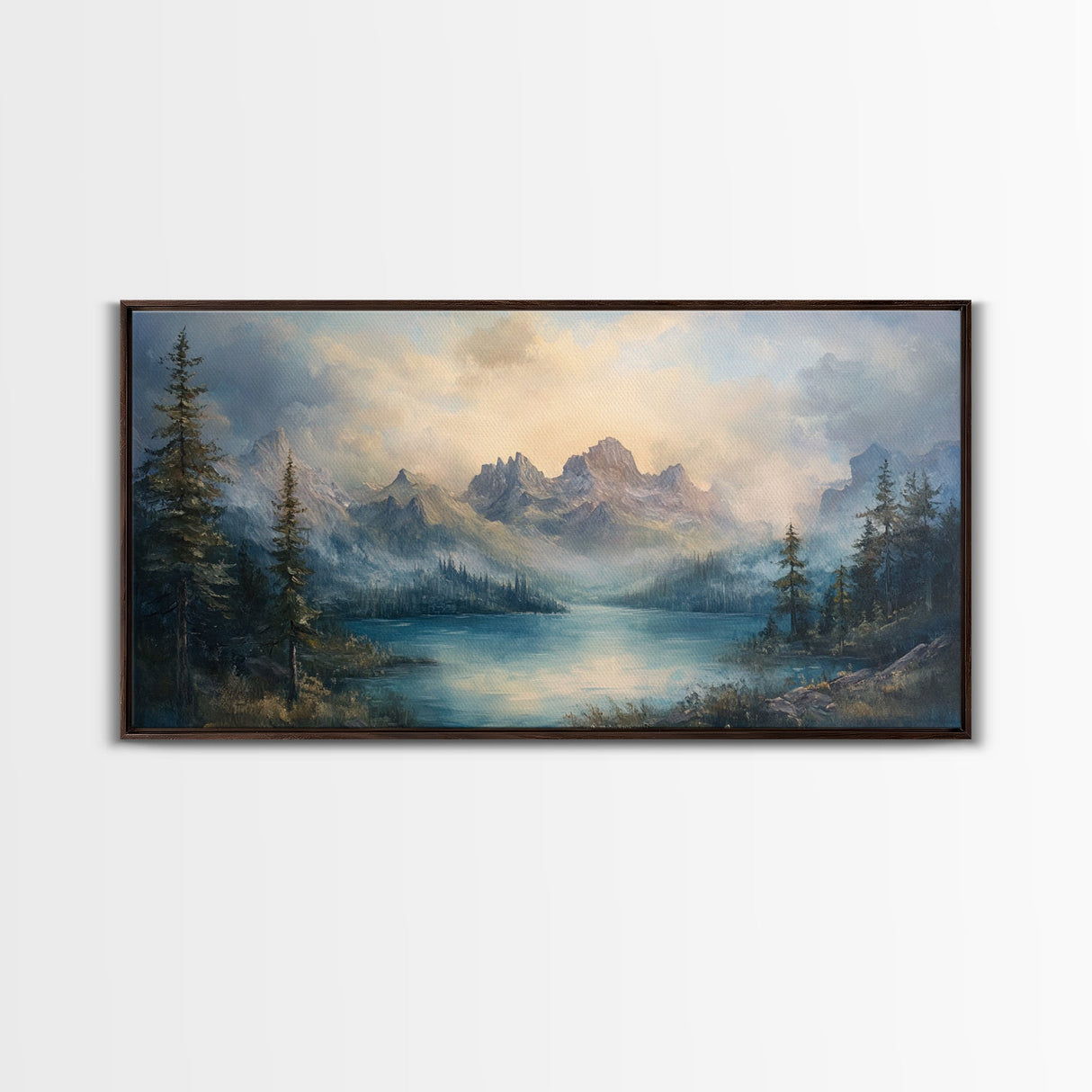Foggy Mountain Forest Landscape Painting Print, Landscape On Canvas Ready Too Hang - Large Panoramic Canvas Wall Art Prints Landscape Art