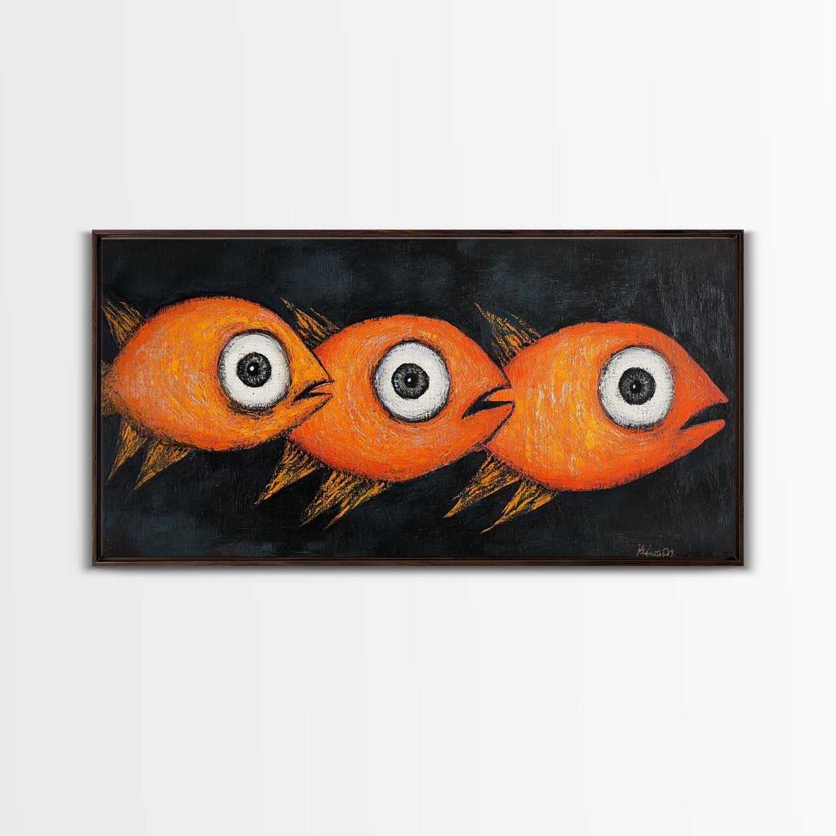 Retro 19th Century Folk Art Canvas Print, Funny Gold Fish Painting, Folk Art Painting, Whimsical Wall Art, Gold Fish Wall Art