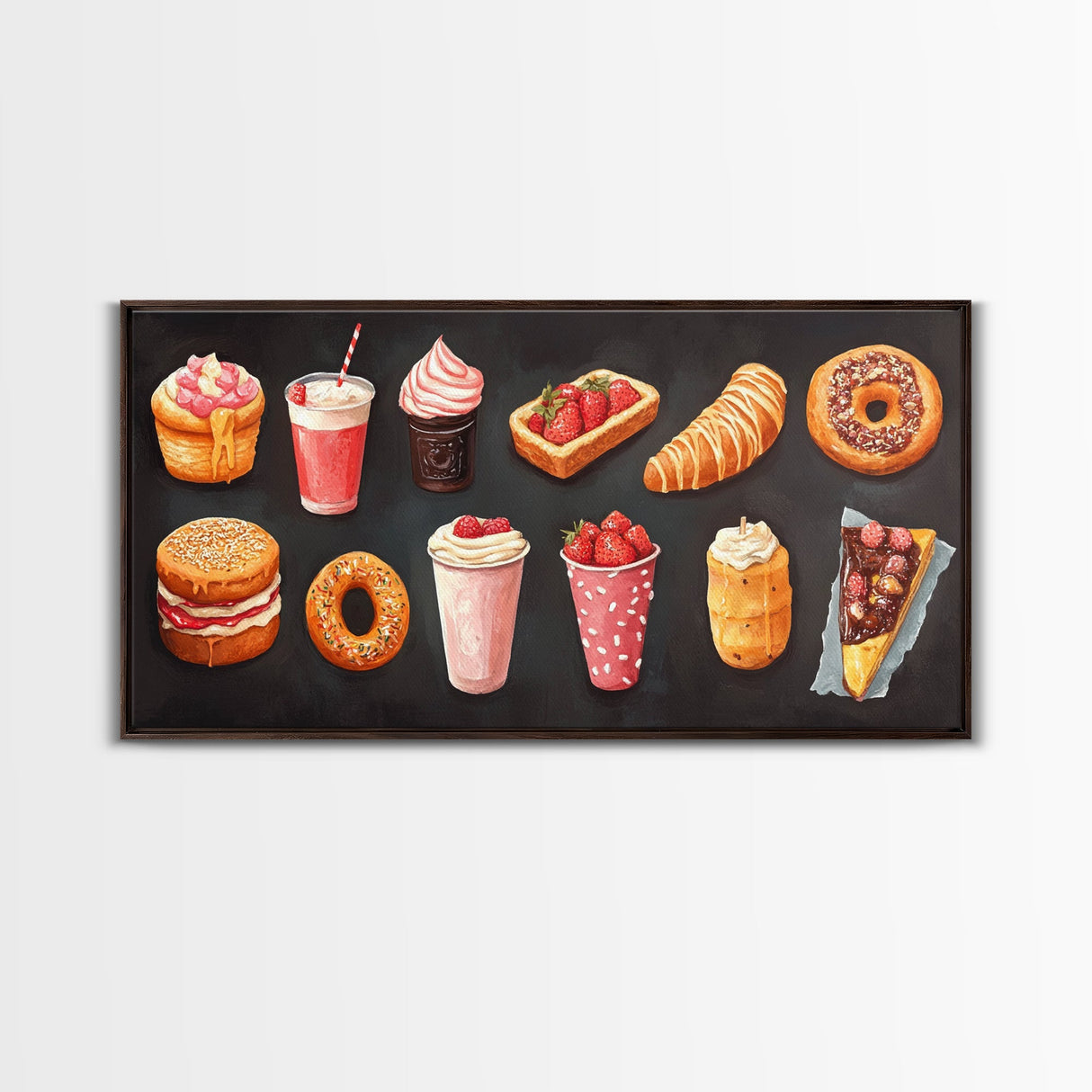 Retro Kitchen Wall Art Canvas Print, Oil Painting Of Desserts, Kitsch Home Decor, Dining Room Art, Restaurant Wall Art, Decor for Restaurant