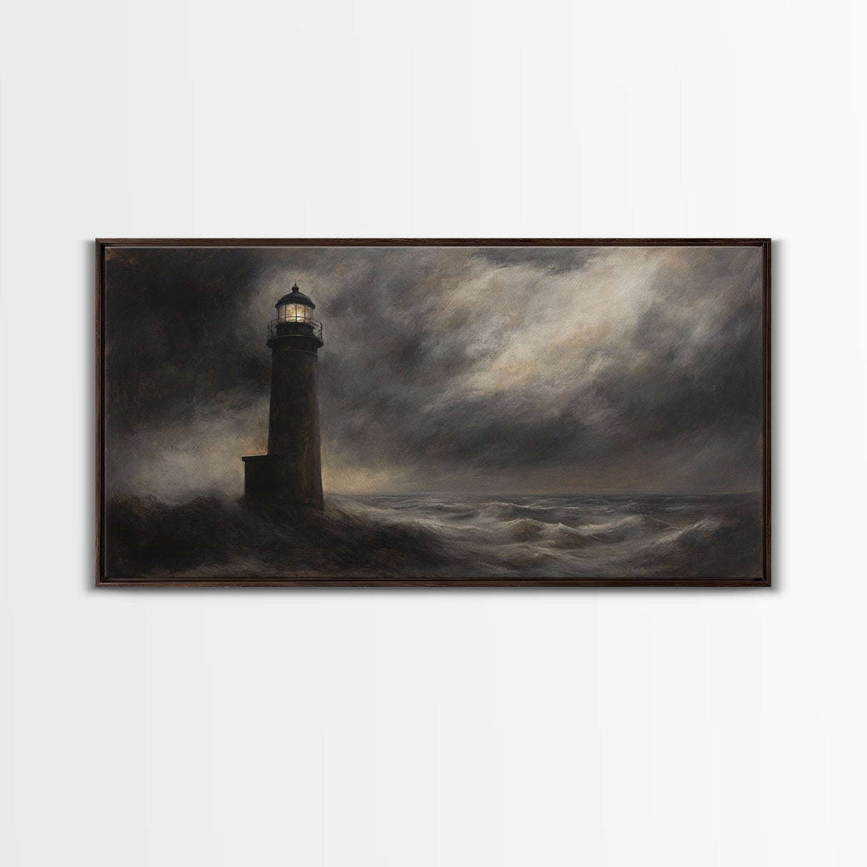 Moody Lighthouse Painting Print, Nautical Home Decor, Lighthouse Oil Painting Canvas Print, Dark and Moody Home Decor