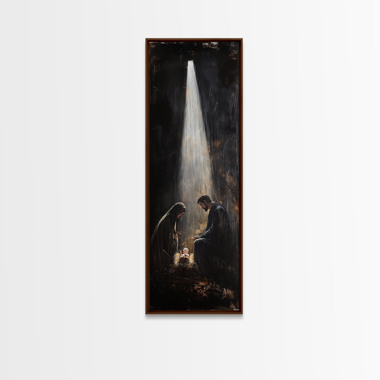 Tall Skinny Nativity Painting Canvas Print, Christmas Wall Art, Christmas Decor, Nativity Oil Painting, Jesues In His Manger