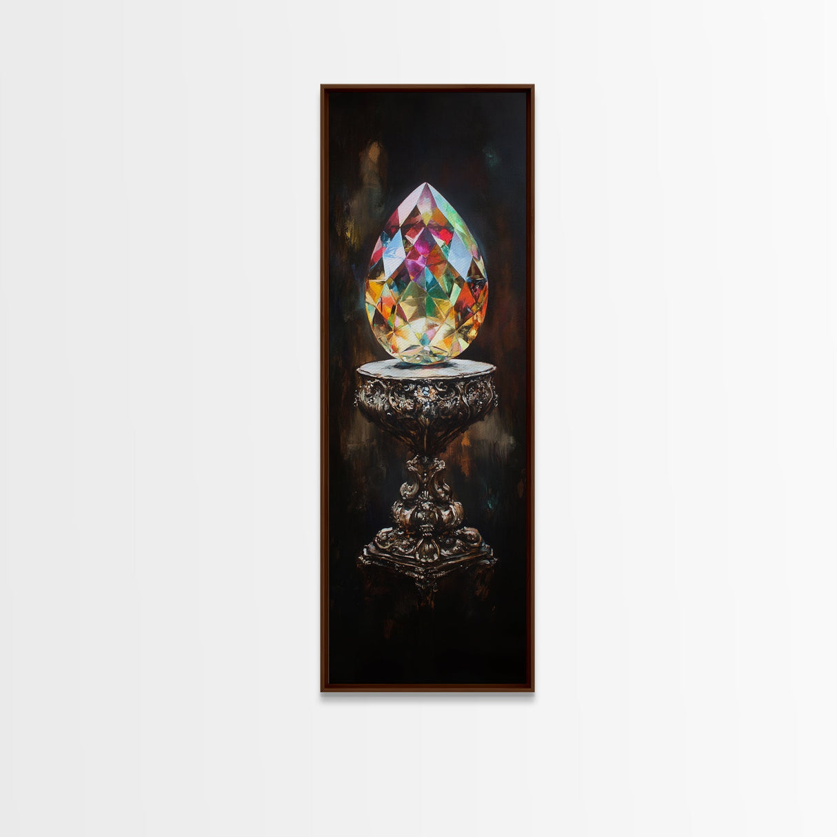 Faceted Crystal on Pedestal Canvas Print Gemstone Painting Sacred Geometry Art Original Artwork Above Couch Decor