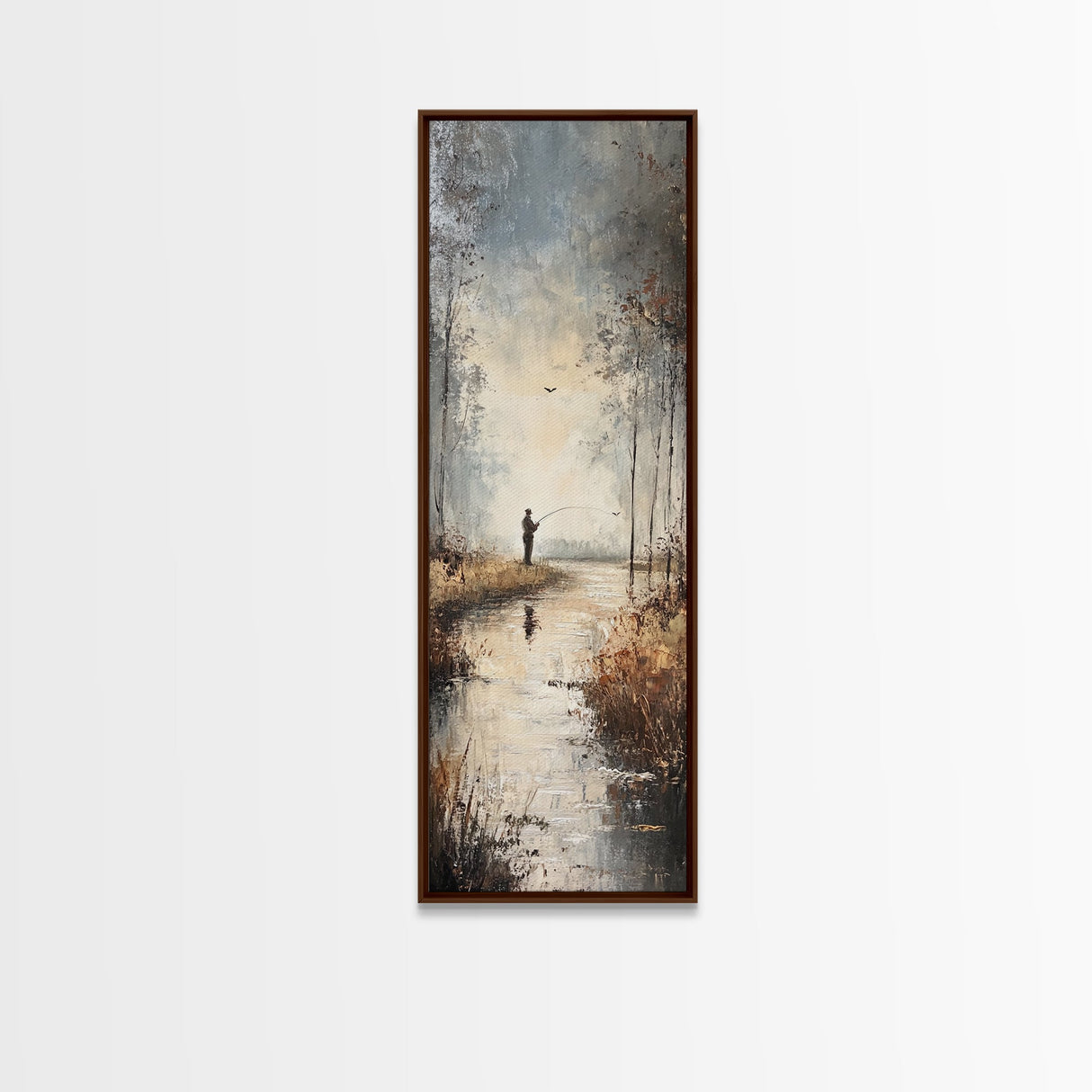 Fisherman painting peaceful landscape framed canvas print, autumn outdoor wall art, rustic decor, nature lovers gift, tranquil scene decor