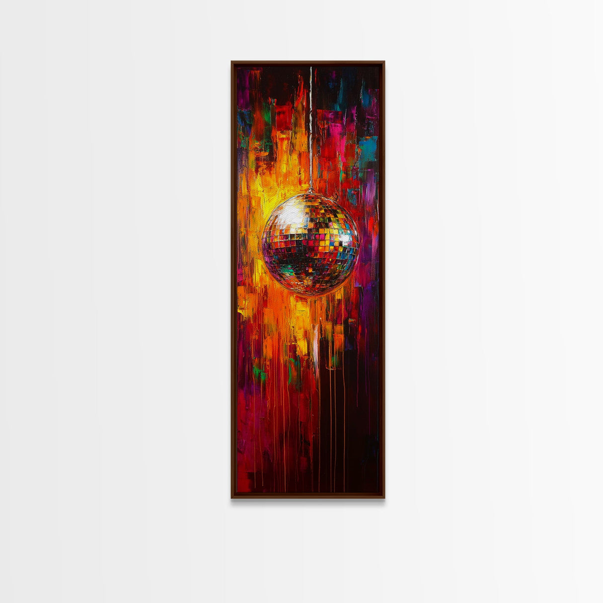 Retro Disco Ball Painting Print, Framed Canvas, Dance Studio Decor, Dance Room Art, Disco Ball Wall Art, Tall Narrow Decor, Skinny Art