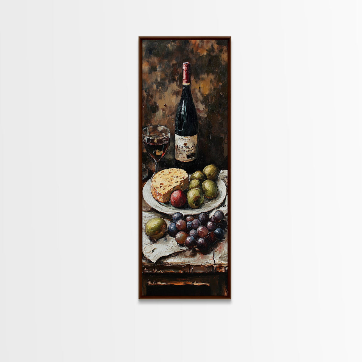 Framed Canvas Print Wine Cheese Fruit Kitchen Painting Rustic Wall Art Farmhouse Decor Food Review Kitchen Art