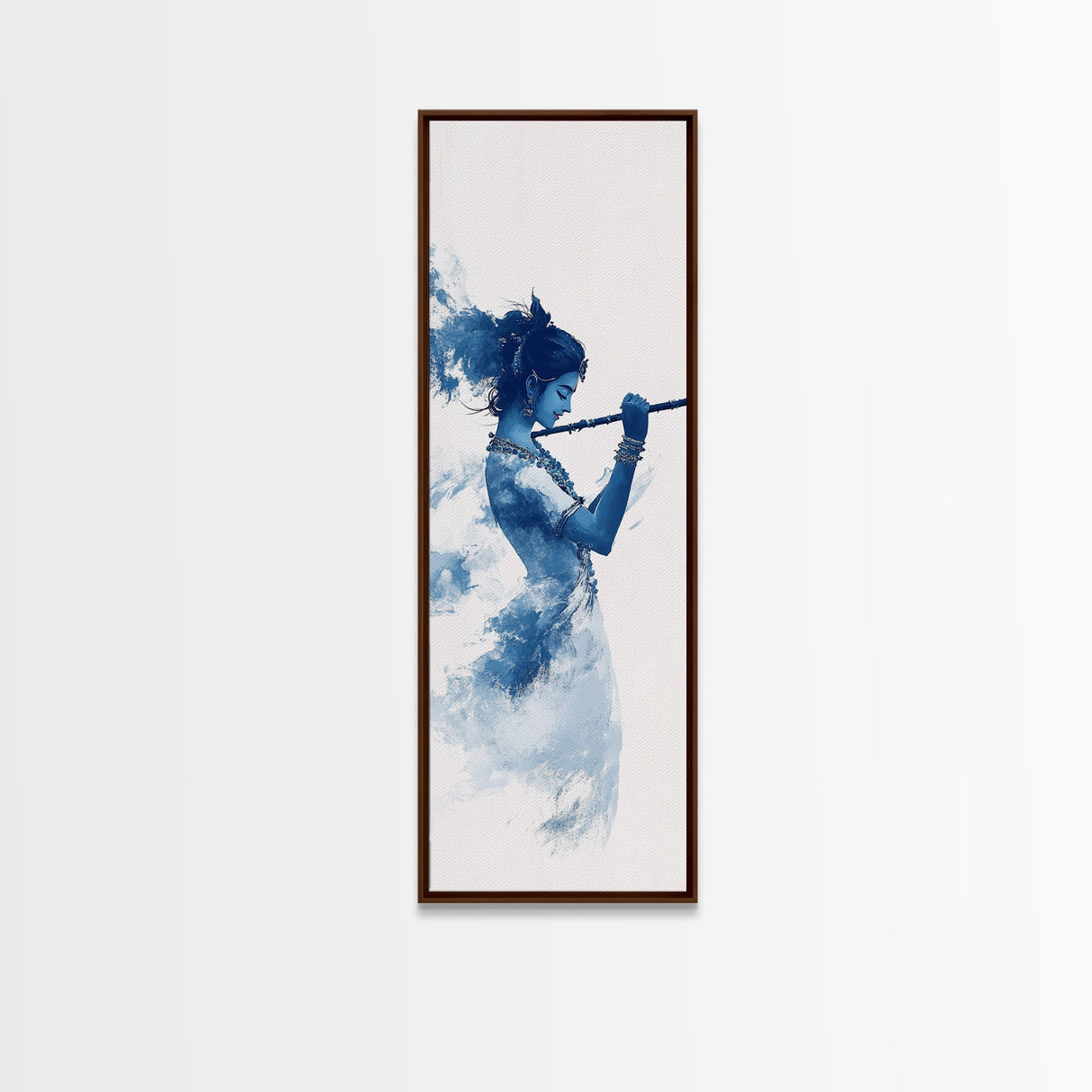 Painting of Krishna Canvas Print Framed Wall Art, Indian Art, Hindu Decor, Vertical Skinny Art, Tall Narrow Wall Art