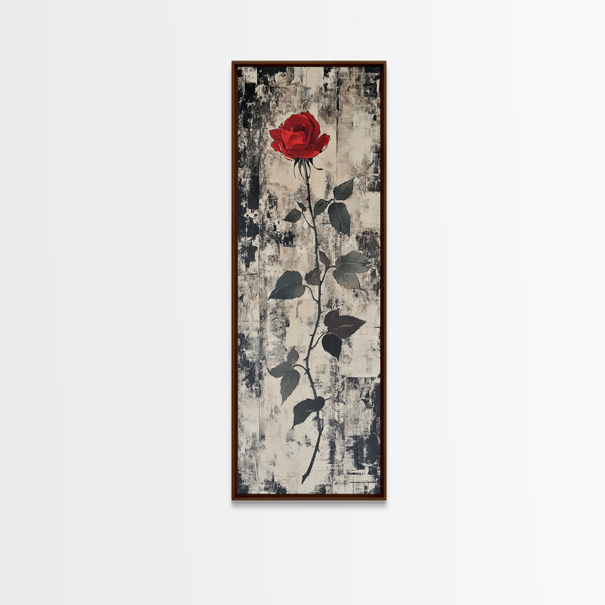 Monochrome Rose Canvas Print, Minimalist Black and White Art, Modern Botanical Print, Above Bed Wall Art, Tall Narrow Art, Framed Canvas Print