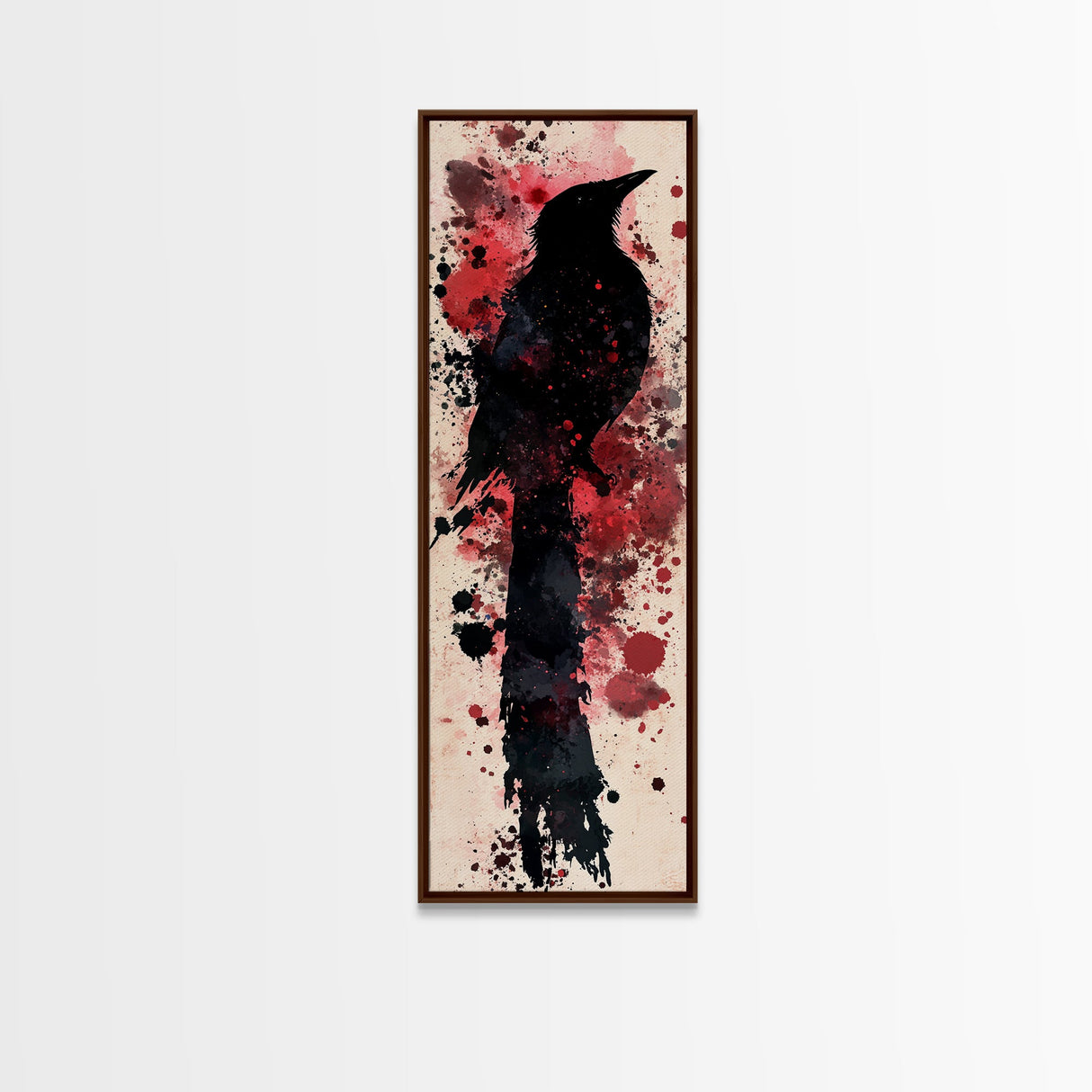 Framed Canvas Print Rustic Bird Art Southwest Style Raven Painting Tall Narrow Art Statement Piece Bedroom Art Halloween Fall Decor
