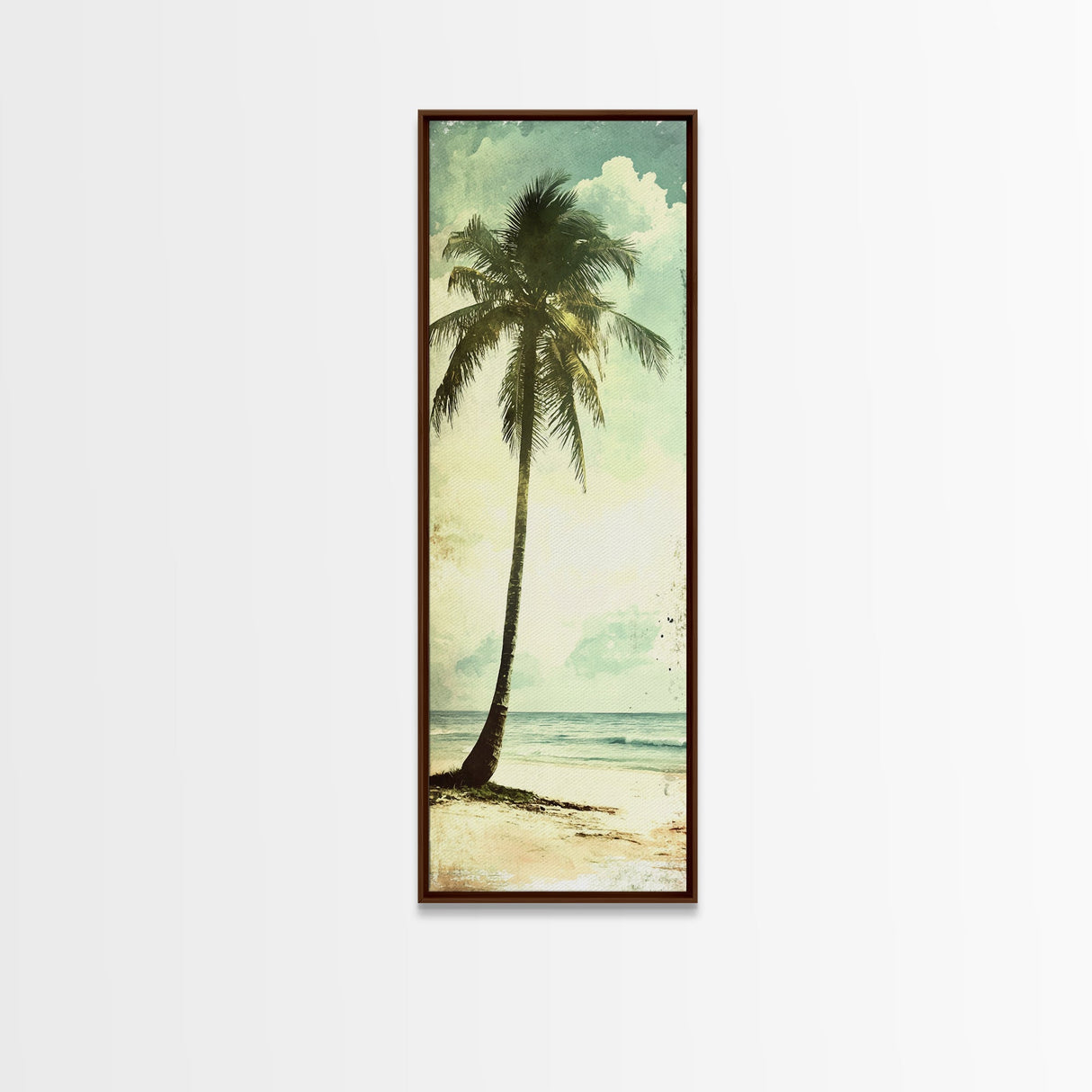 Framed Canvas Print Tall Palm Tree Art Coastal Cowgirl Wall Art, Beach Living Room Decor, Tropical Nautical Art, Skinny Wall Canvas Print