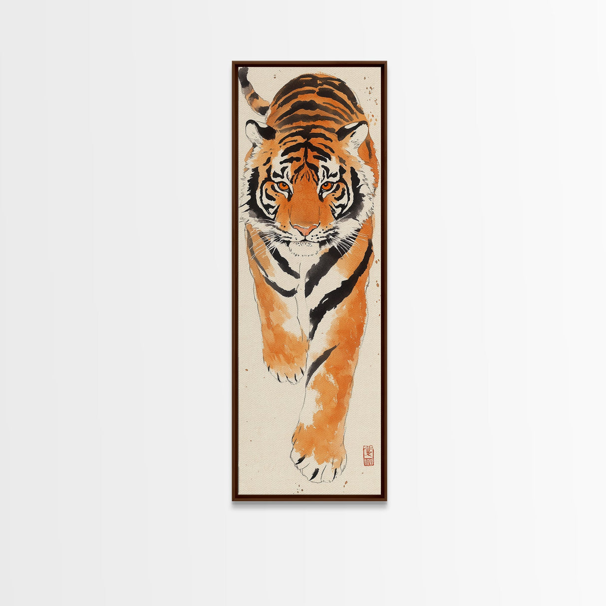 Framed Canvas Print Intense Tiger Painting, Wild Animal Art, Bold Orange Wall Decor, Living Room Above Sofa Art, Unique Gift Idea