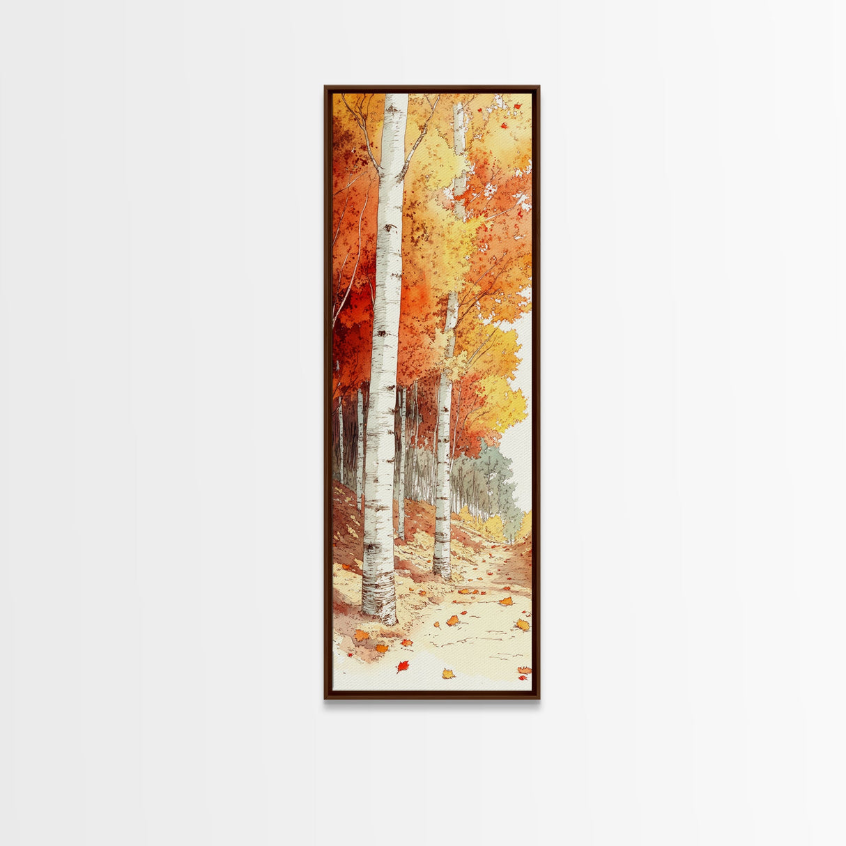 Framed Canvas Print Autumn Forest Birch Trees, Fall Landscape Art, Cozy Wabi Sabi Decor, Above Couch Art, Rustic Gift Idea Her