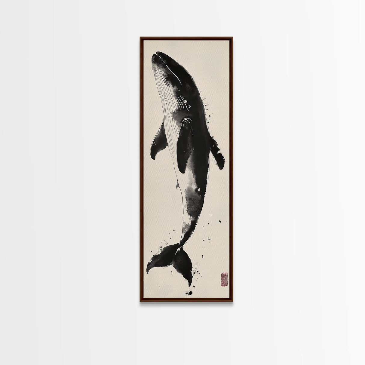 Majestic Humpback Whale in Striking Monochrome Ink Style – Sophisticated Canvas Print for Marine Life Enthusiasts and Nautical Wall Decor