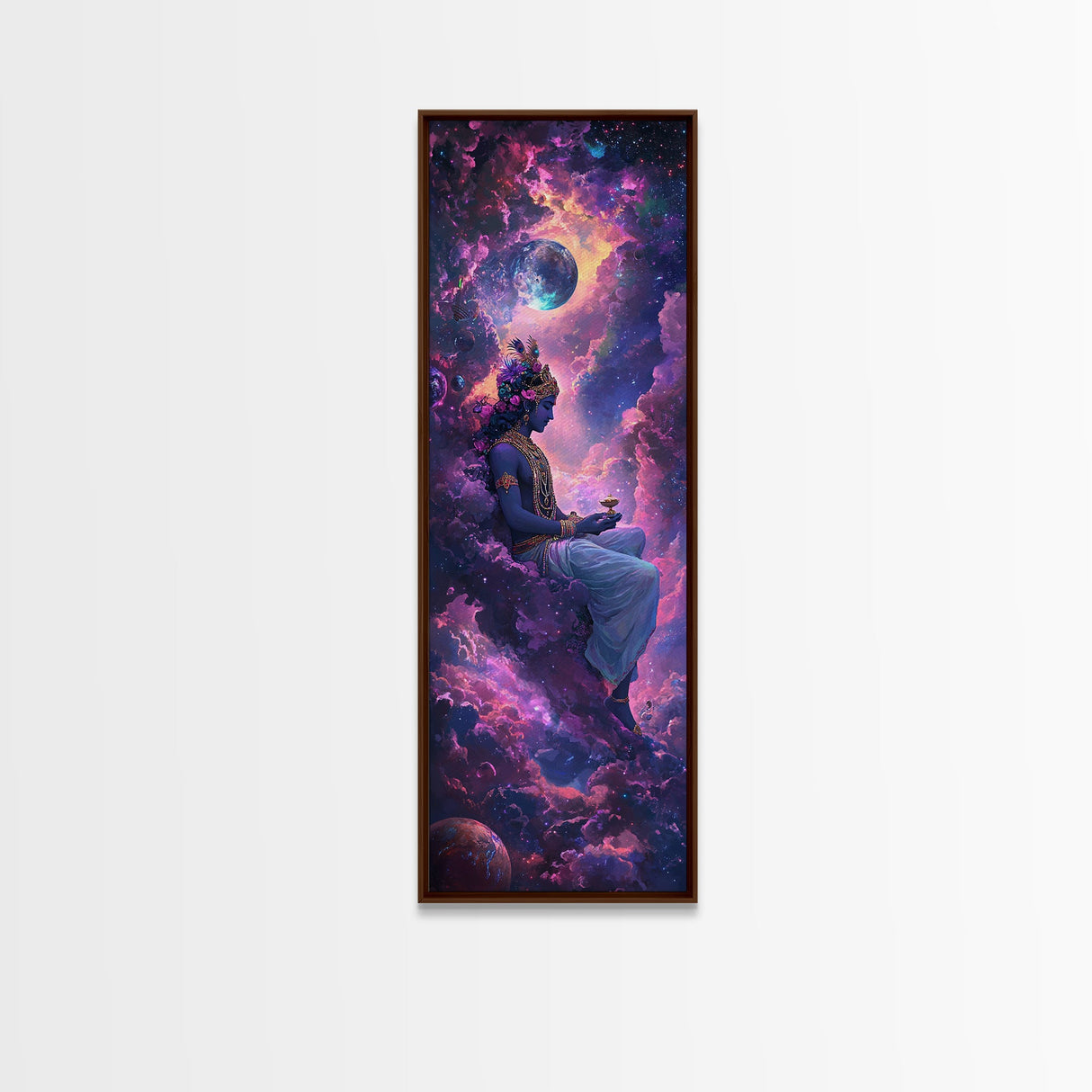 Radha Krishna Painting Print, Framed Canvas Print, Krishna Wall Art, Tall Vertical Art, Skinny Art, Indial Art, Krishna Painting, Galaxy Krishna Art