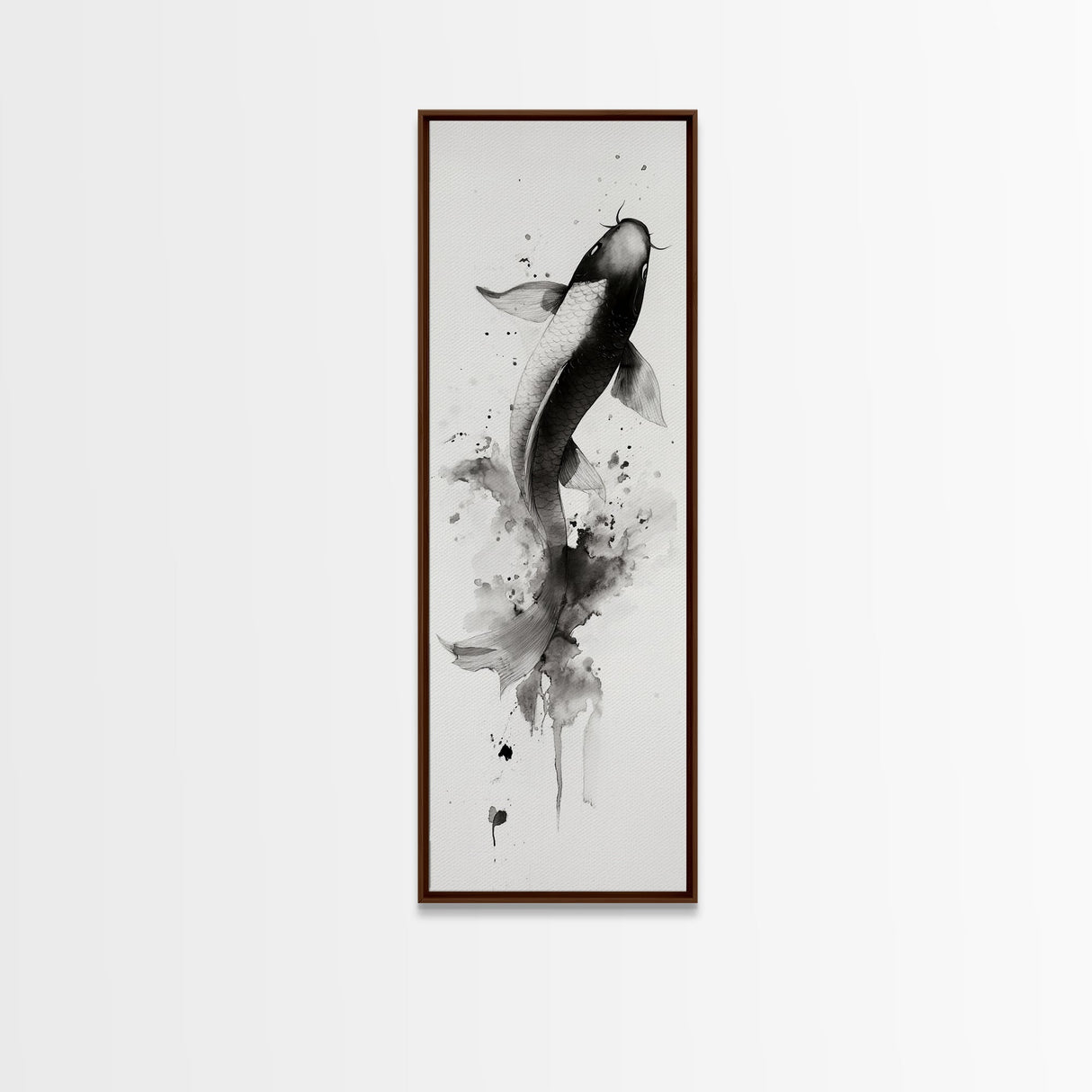 Tall Skinny Koi Fish Painting Print, Black and White Wabi Sabi Wall Art, Koi Fish Wall Decor, Japanese Style Elegant Artwork, Narrow Wall Art