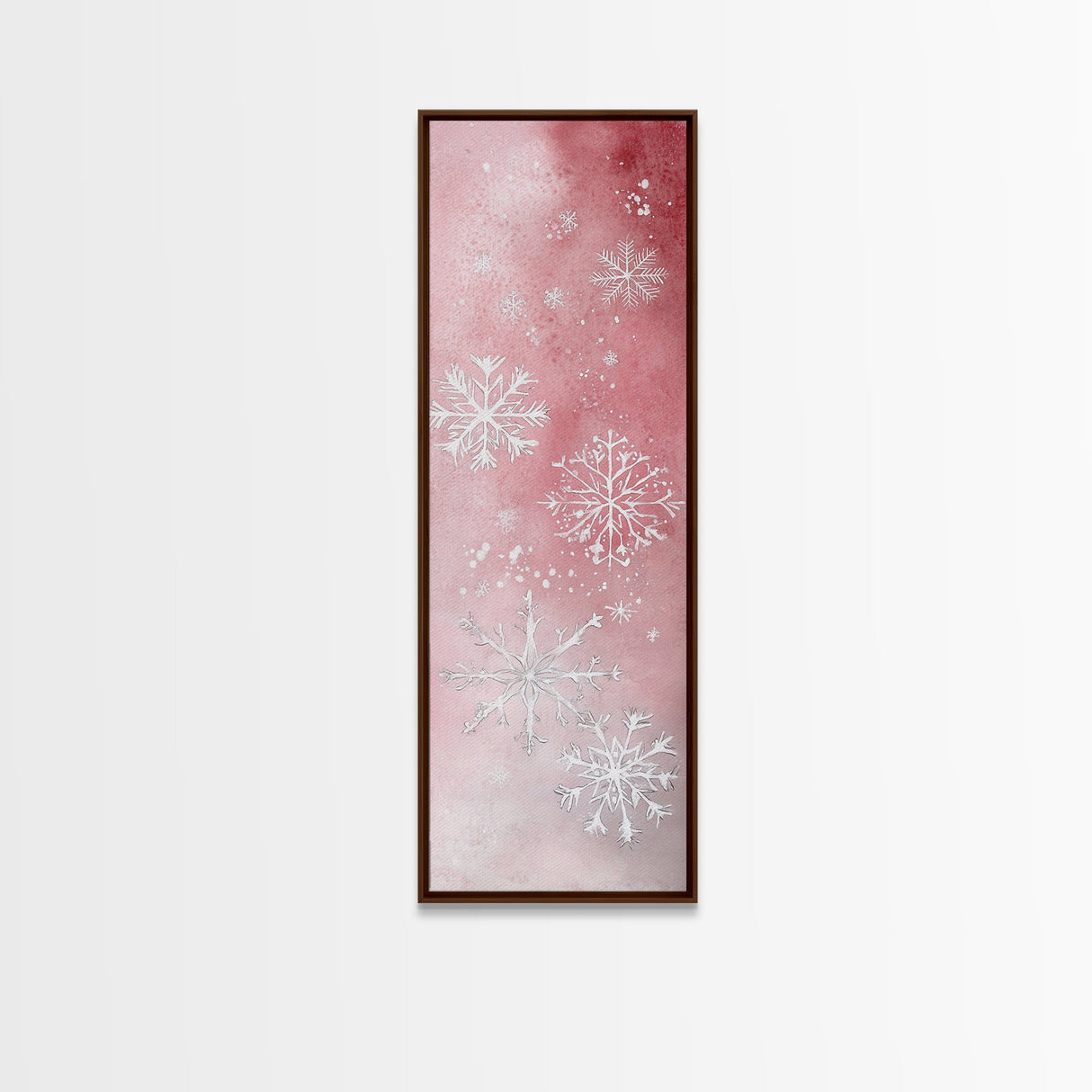 Snowflake Canvas Print Christmas Light Pink Art Whimsical Skinny Wall Art Vertical Art Winter Decor Living Room Rustic Guest Room