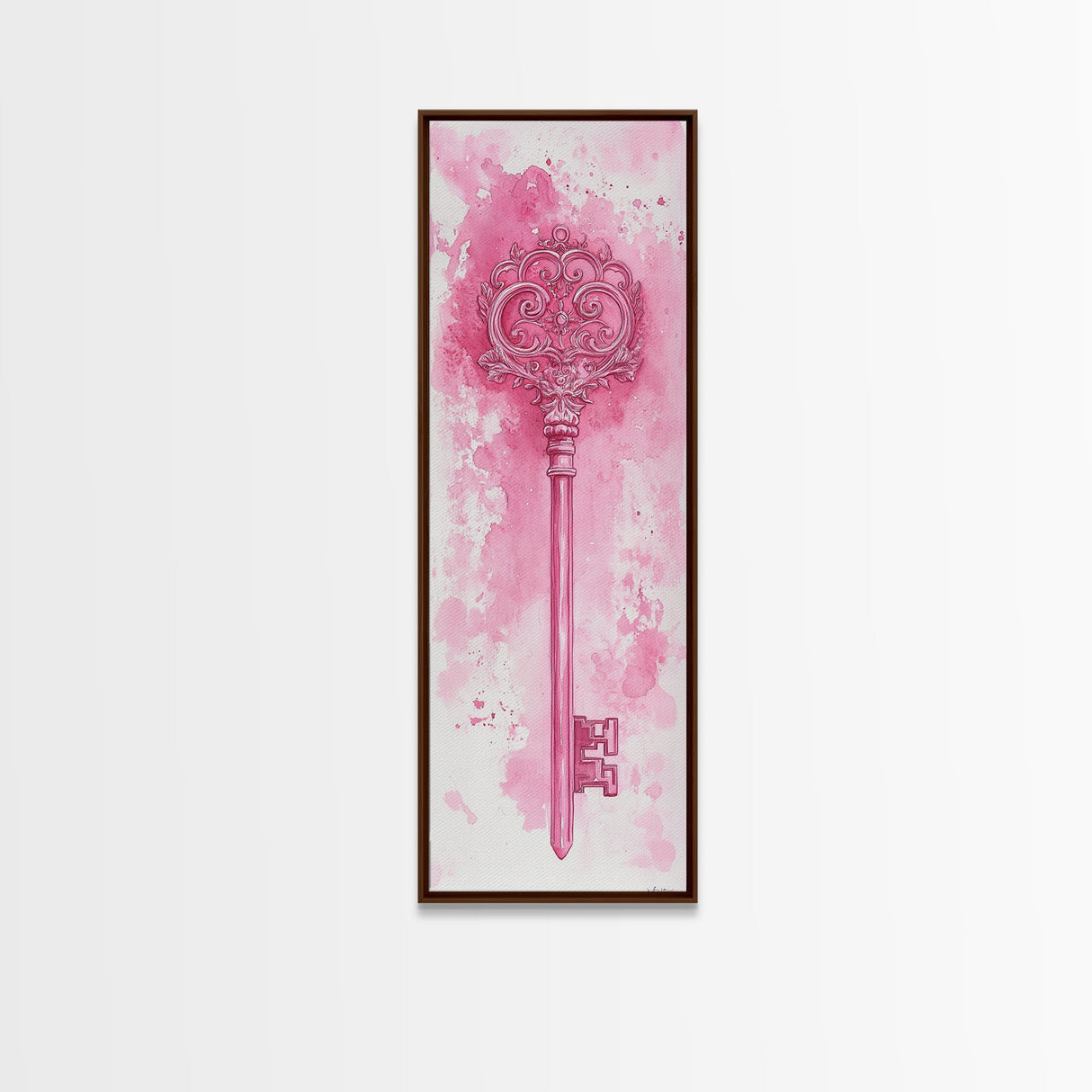 Intricate Key Art Framed Canvas Print Light Pink Wall Art Rustic Decor Minimalist Art Tall Skinny Art Above Couch Art Gift Idea