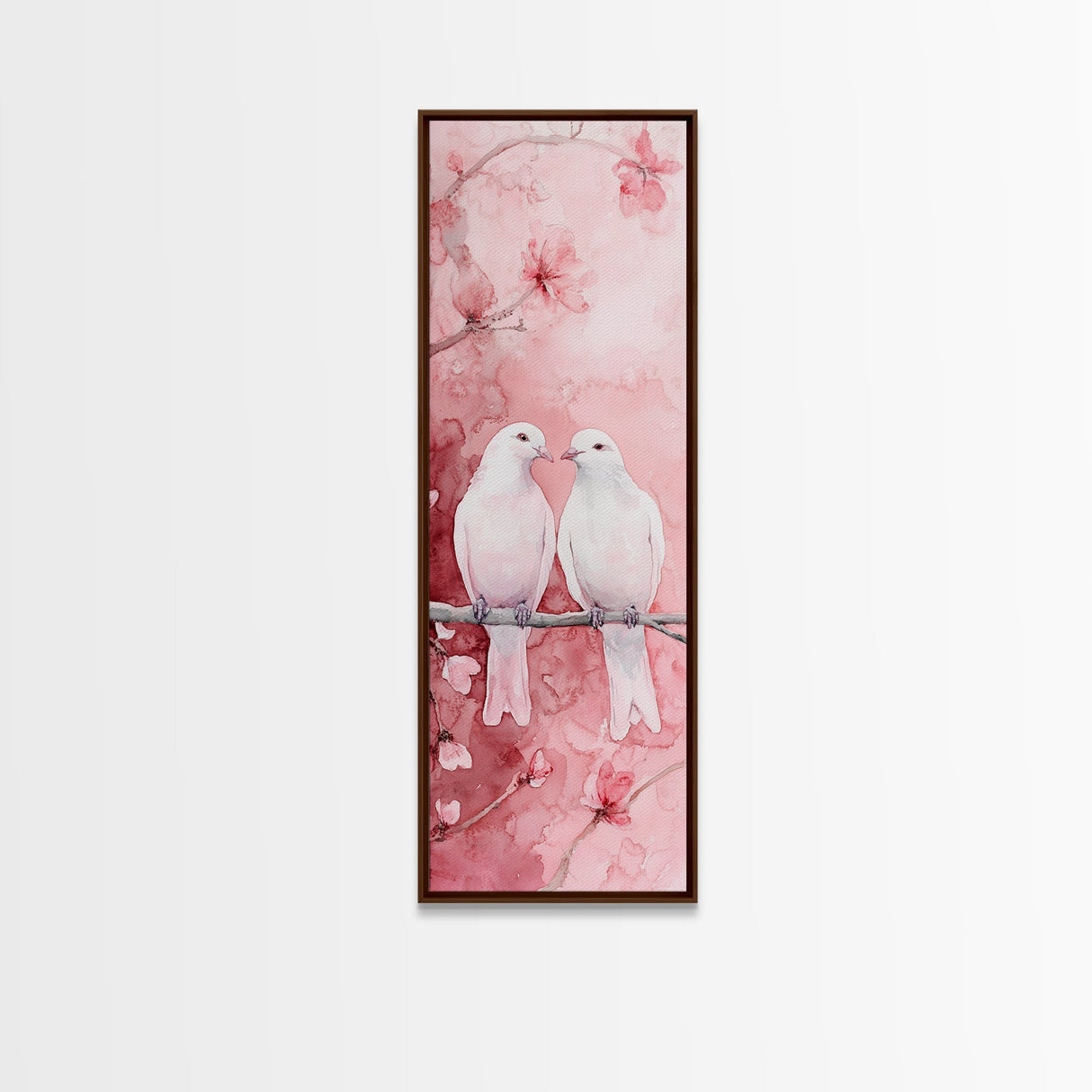 Lovebirds Canvas Print Cherry Blossom Pink Art Romantic Wall Decor Feminine Aesthetic Whimsical Gift Idea Bedroom Art