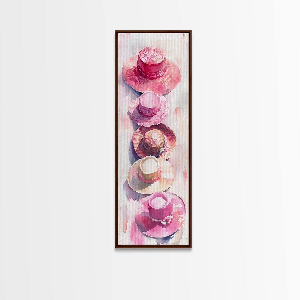 Vertical Hat Art Canvas Print Pink Abstract Fashion Painting Living Room Decor Skinny Wall Art Boho Minimalist Gift Idea