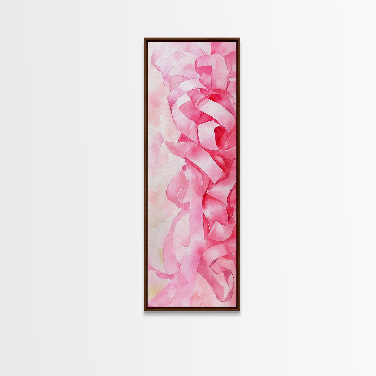Pink Ribbons Canvas Print Abstract Feminine Wall Art Whimsical Vertical Decor Skinny Boho Gift Idea Light Pink Aesthetic