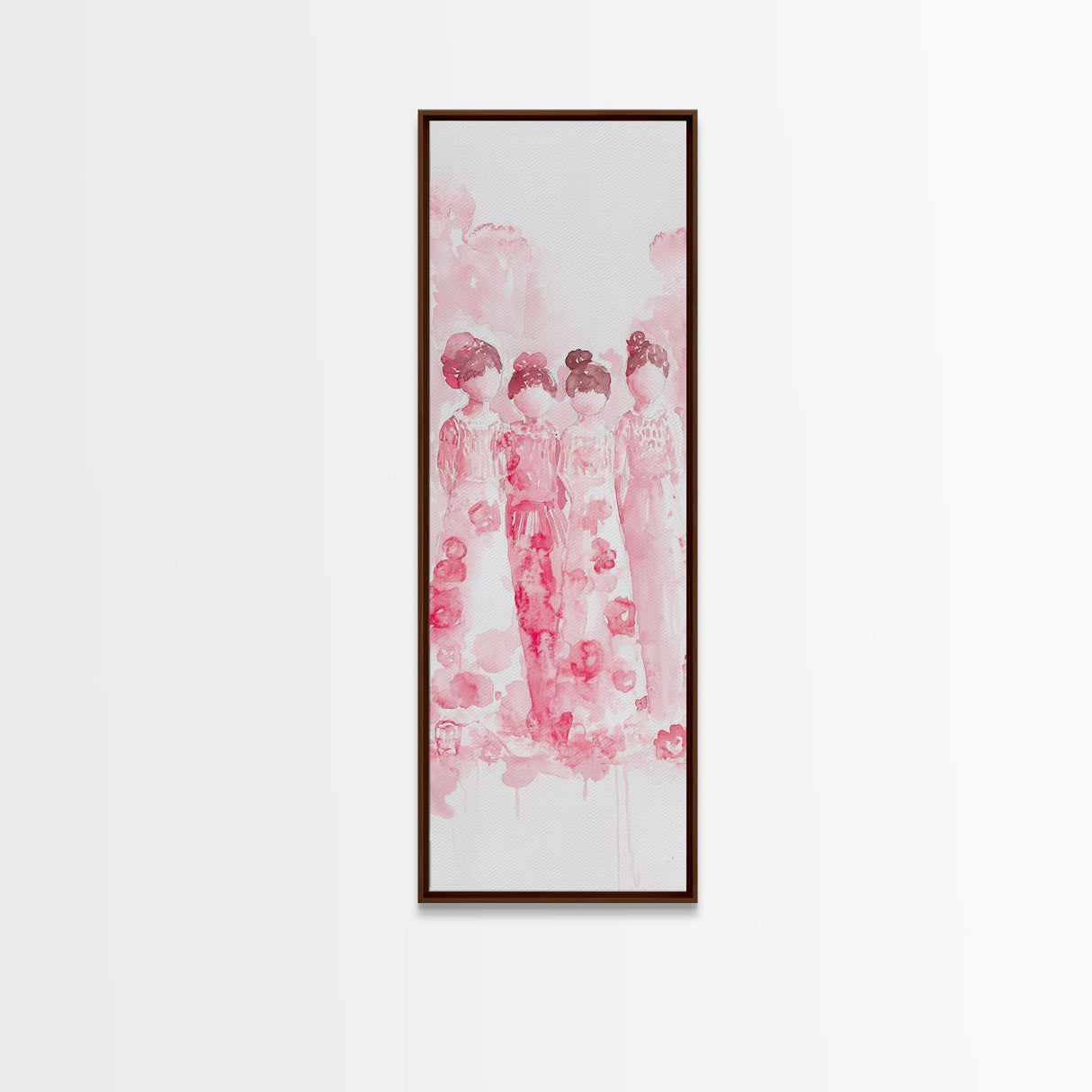Dreamy Cherry Blossom Dresses Framed Canvas Print, Light Pink Wall Art, Botanical Prints, Whimsical Art, Above Sofa or Bedroom Decor
