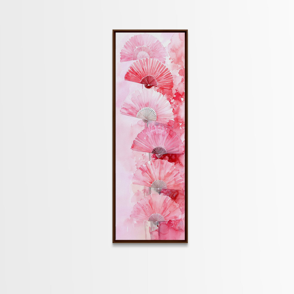 Elegant Hand Fans Framed Canvas Print Chinoiserie Wabi Sabi Wall Art Vertical Pink Decor Skinny Tall Art Light Pink Wall Art