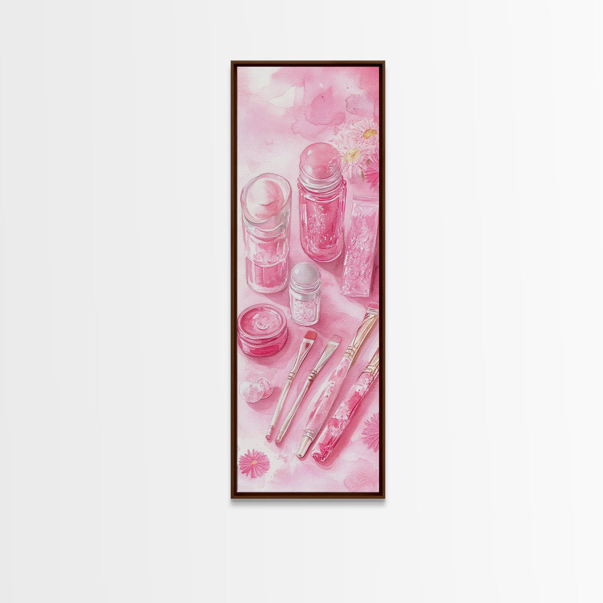 Pastel Pink Beauty Tools Canvas Print Feminine Wall Art Light Pink Bathroom Decor Makeup Lover Rustic Vertical Artwork Girly