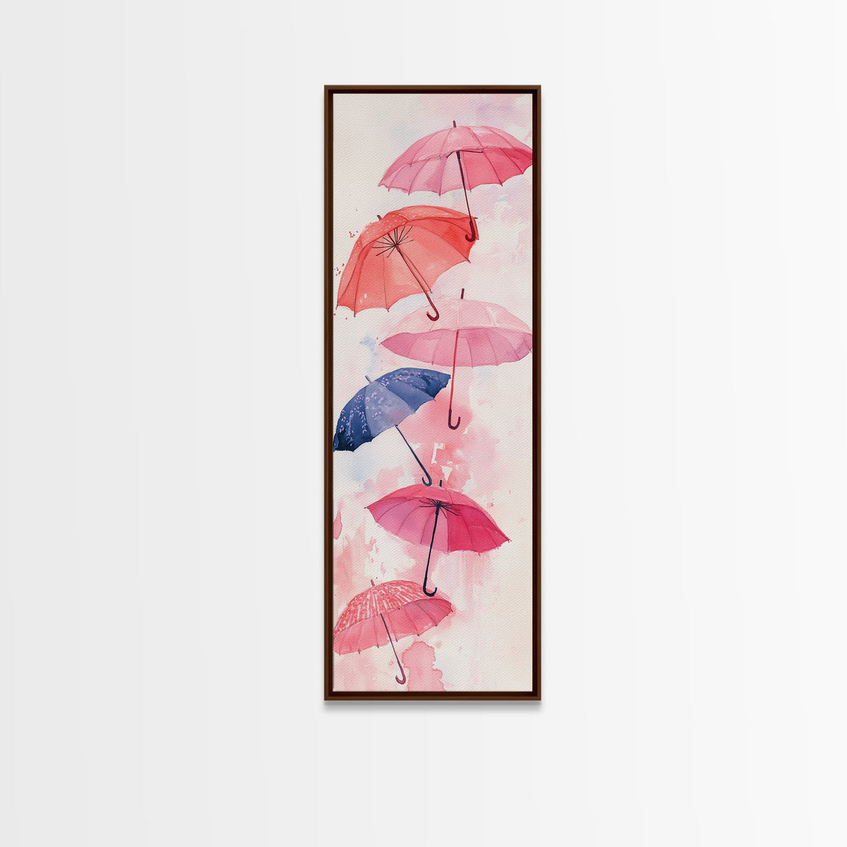 Vibrant Umbrellas Framed Canvas Print in Pink Orange Wall Art Style Perfect Whimsical Vertical Art for Dorm or Playful Decor