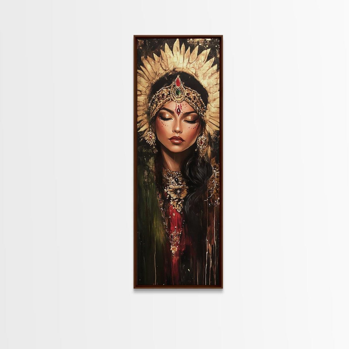 Golden Goddess Framed Canvas Print, Afrocentric Art Print with Ornate Detail, Dark Romance Wall Art for Eclectic Living Room Decor
