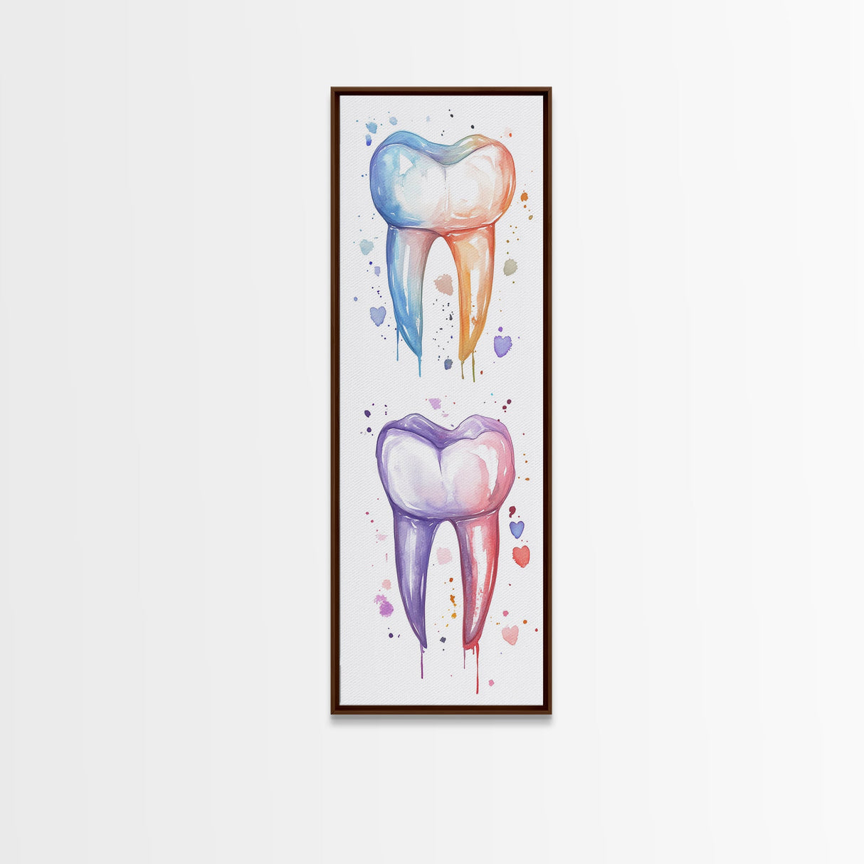 Watercolor Teeth Canvas Print, Dentist Office Vertical Wall Art, Vibrant Dental Art Print for Gift Ideas