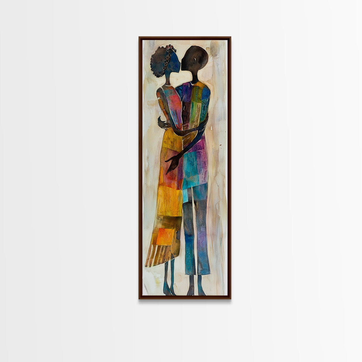 Afrocentric Couple Dancing Framed Canvas Print Colorful Abstract Painting Black Love Home Decor Tall Narrow Art Gift Idea