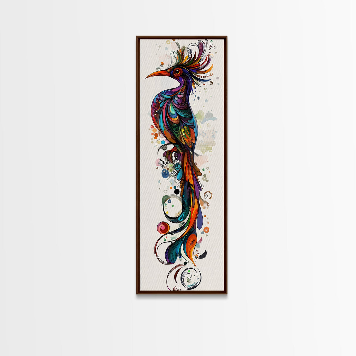 Vibrant Peacock Art Canvas Print with Boho Decor Elements and Colorful Whimsical Art, Perfect Vertical Wall Art Gift Idea