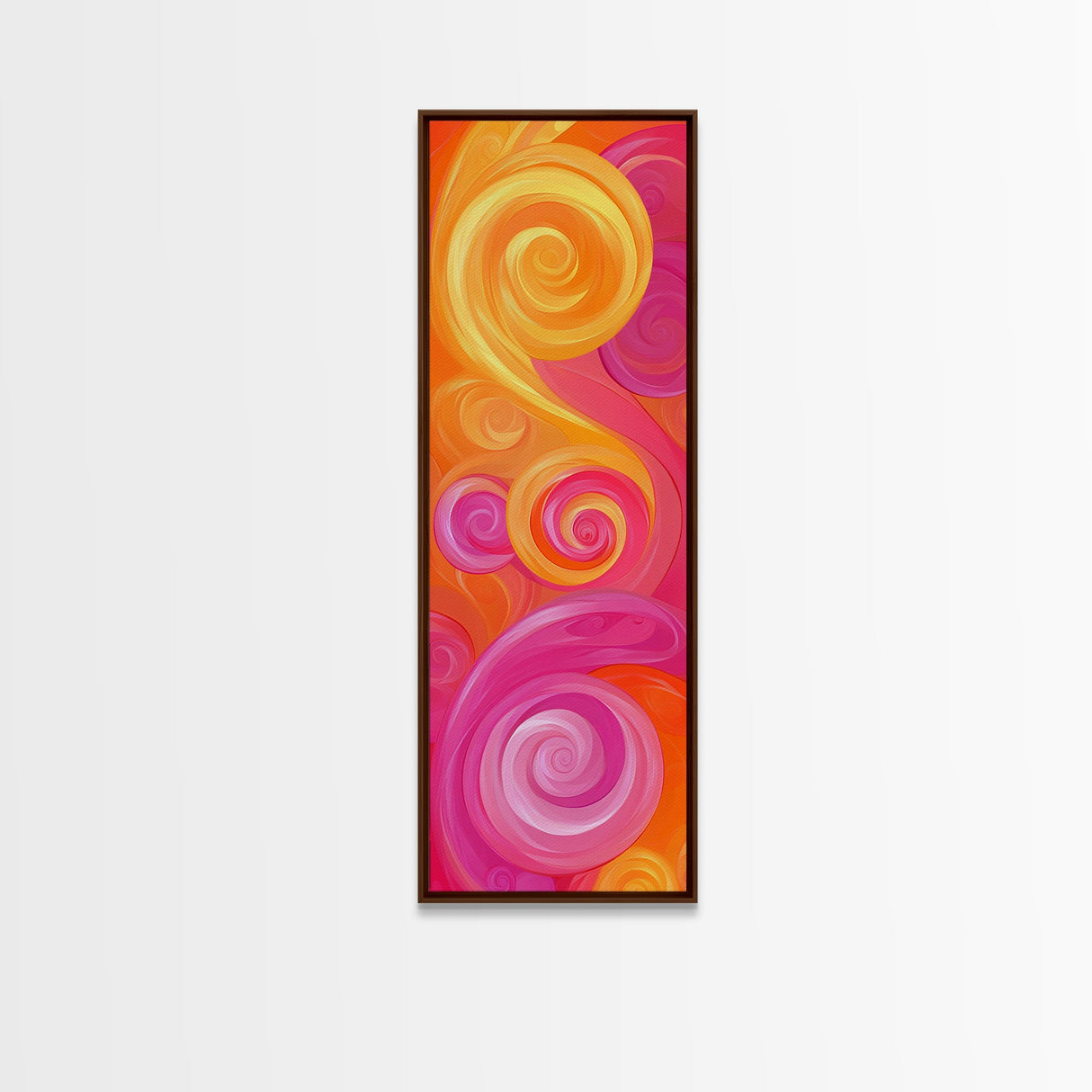 Bright Pink Orange Abstract Swirls Canvas Print, Vertical Skinny Art, Pink Orange Dorm Wall Art, Minimalist Artistic Decor
