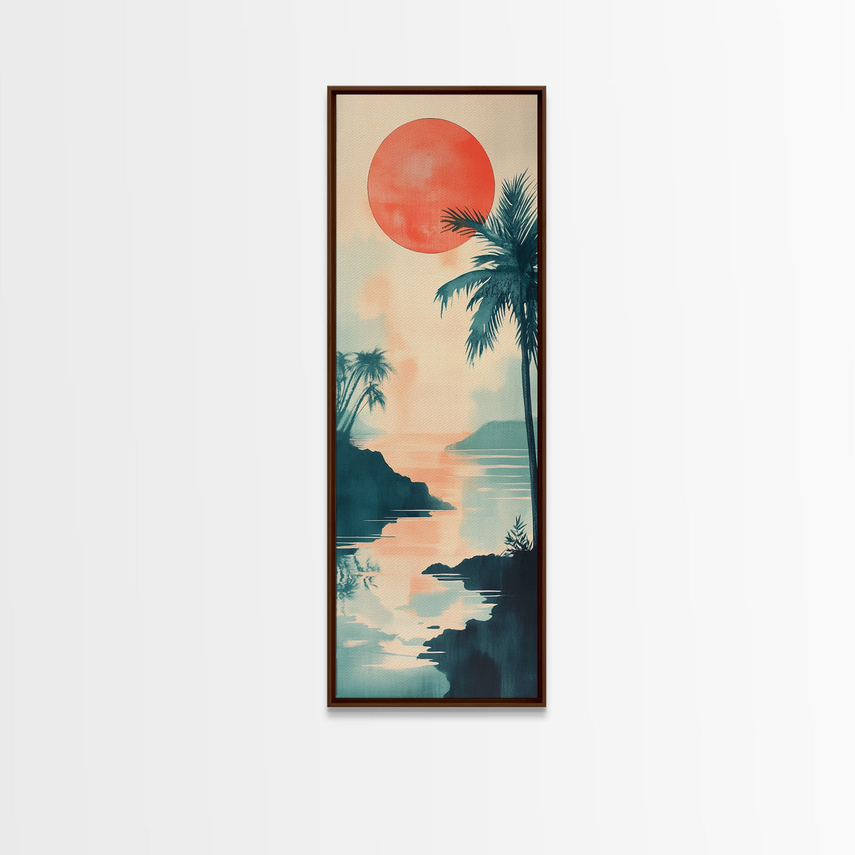 Tropical Sunset Coastal Landscape Framed Canvas Print | Nautical Wall Art | Coastal Painting | Nautical Decor | Gift Idea Her | Vertical Art