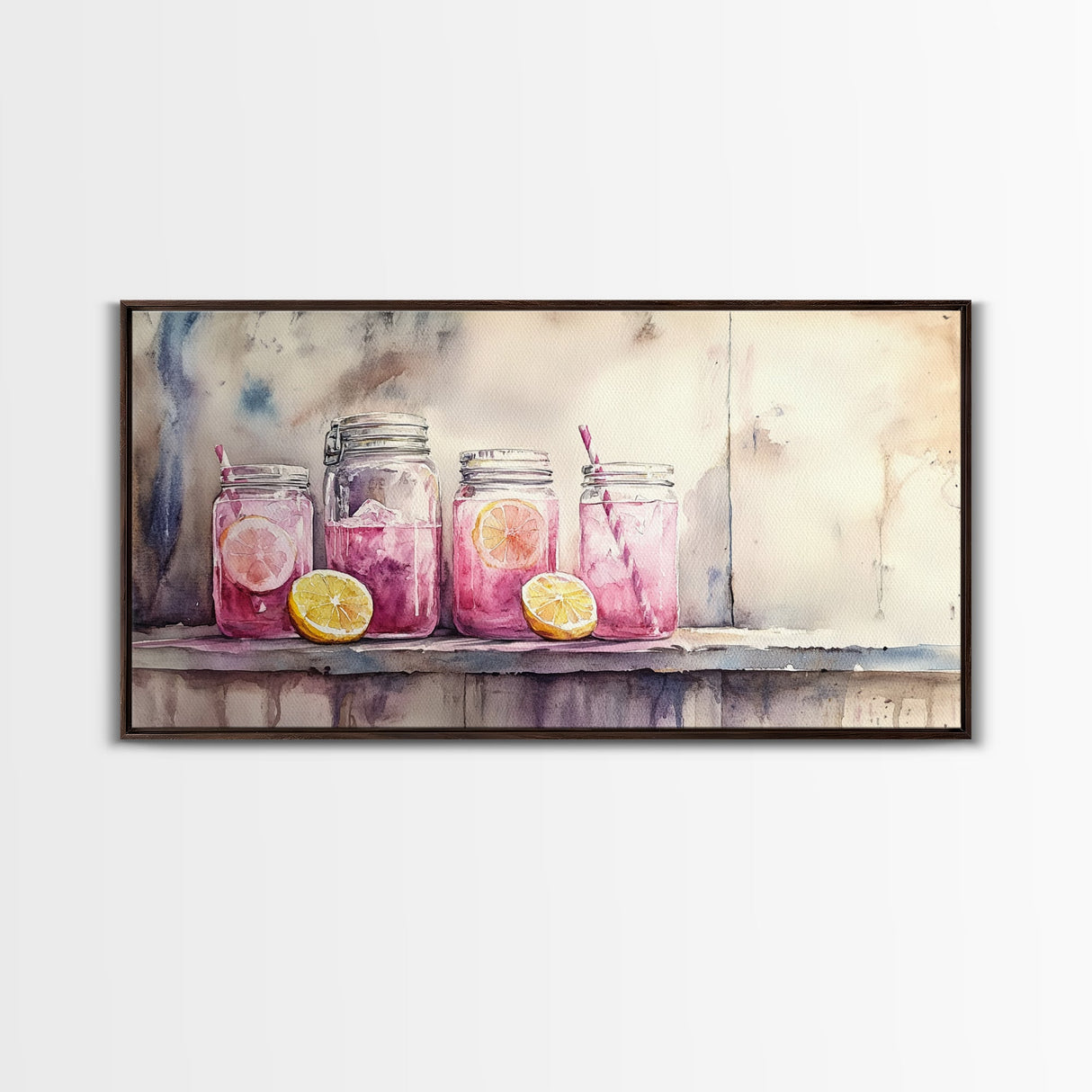 Lemonade Jars Canvas Print | Lemon Painting | Food Review Kitchen Art | Rustic Farmhouse Wall Art | Summer Kitchen Decor Canvas Print