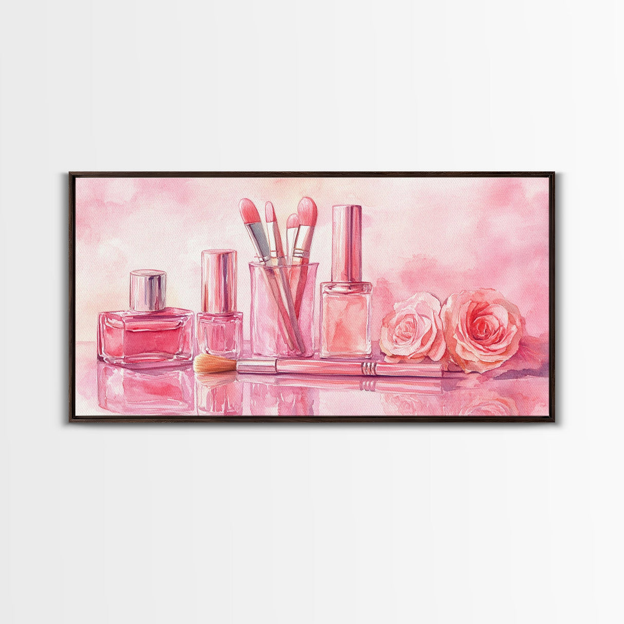 Pink Makeup Canvas Print | Therapy Art | Feminine Wall Art | Light Pink Bedroom Decor | Romantic Vanity Framed Canvas Print