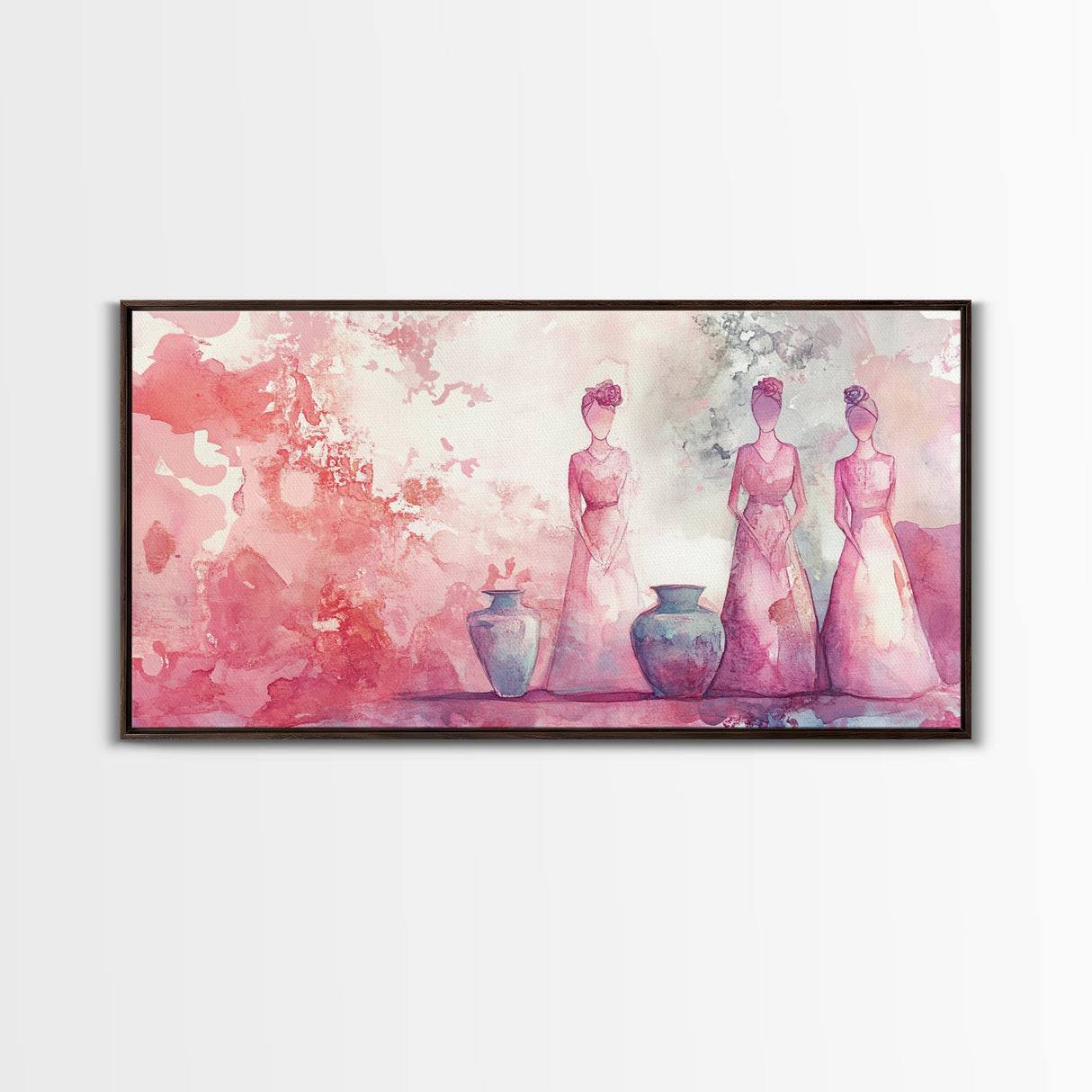 Vase and Women Canvas Print Pink Abstract Minimalist Art Framed Wabi Sabi Boho Bedroom Light Pink Rustic Living Room Christmas Gift