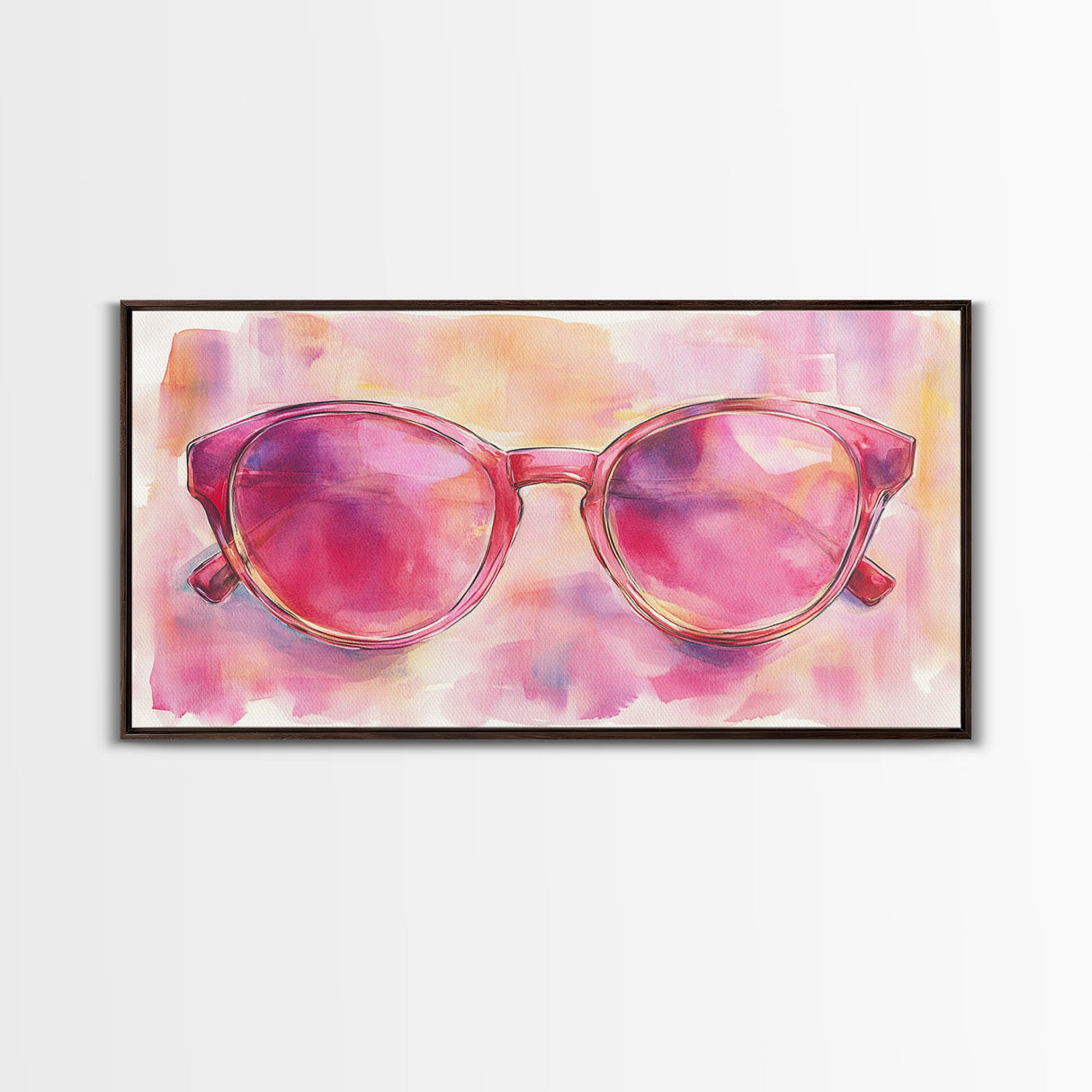 Pink Sunglasses Painting Framed Canvas Print, Whimsical Art Decor, Light Pink Wall Art, Retro Fashion Gift Idea, Original Artwork