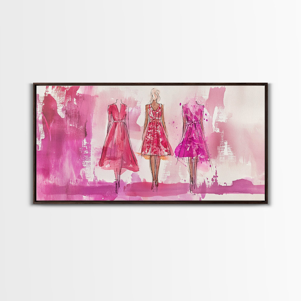 Chic Pink Dress Canvas Print | Fashion Inspired Artwork | Retro Pink Abstract Wall Art | Bedroom or Boutique Framed Decor | Trendy Art
