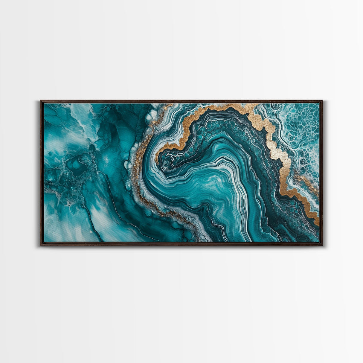 Turquoise Geode-Inspired Canvas Print, Mosaic Wall Art, Teal Wall Art, Abstract Coastal Art, Panoramic Art, Wide Wall Art, Coastal Decor