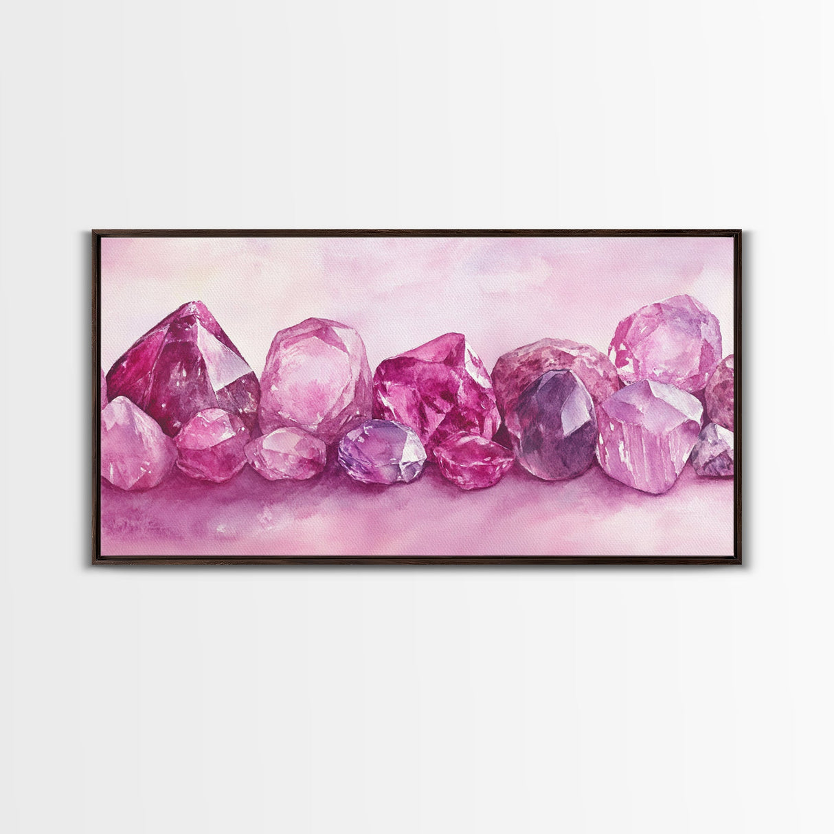 Gemstone Painting Canvas Print - Pink Abstract Art Minimalist Gemstone Painting Coastal Decor Feminine Gift Idea Wall Ar